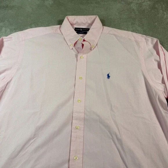 Ralph Lauren Button Down Shirt Mens Medium Pink Gingham Blake Long Sleeve Career - Picture 2 of 9